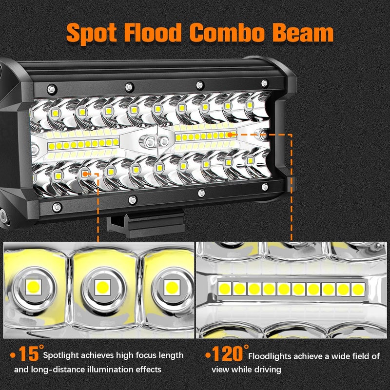 YEEGO DIRECT 7 Inch Led Light Bar, 240W 24000LM Spot Flood Combo Beam Triple Row Off Road Light Pods Work Lights for UTV ATV SUV Truck Tractor Pickup Boat (2 Pcs) - Image 2